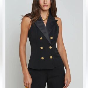 NEW L’Agence Vesper Double Breasted Tux Vest Black Rose Buttons Size 8
